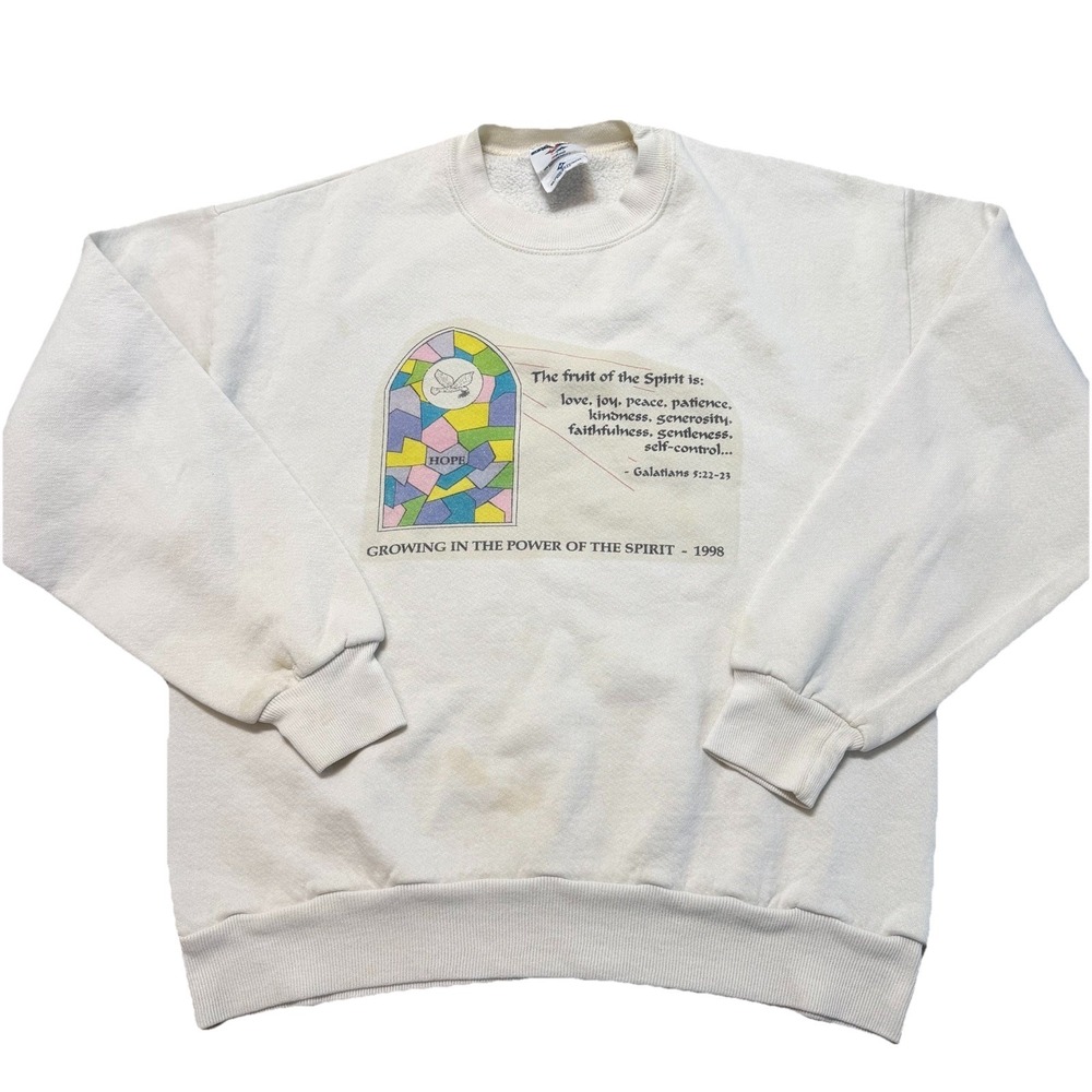 Vintage Bible Verse Crewneck Sweatshirt Fruit Of The Spirt Jerzees USA Made M